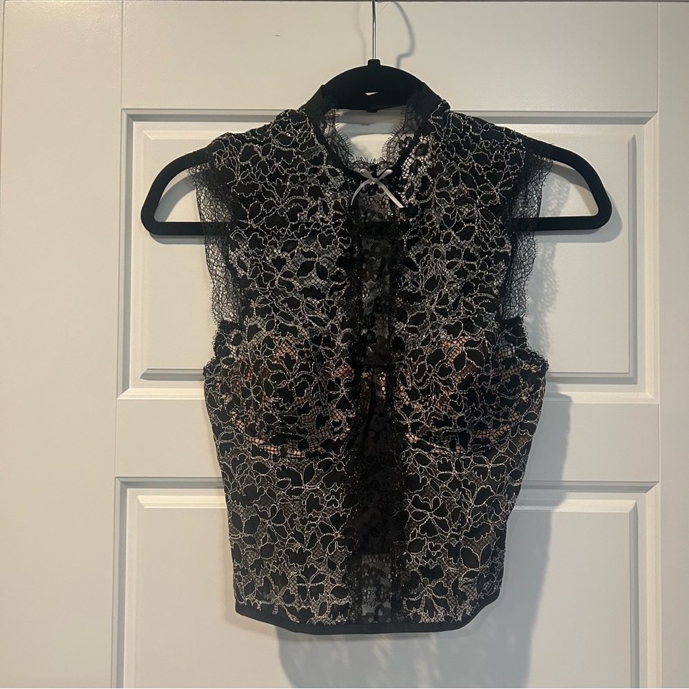 Victoria's Secret Silver Black Cropped Embellished Blouse
